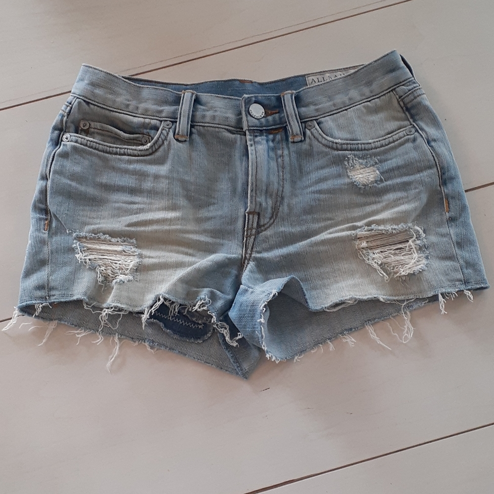 ^ All Saints super distressed jean shorts